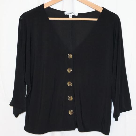 Uncommon Job Cropped Jacket Blazer Women Size Medium Black 5 button front - Picture 1 of 9